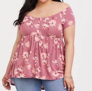 Torrid SUPER SOFT DARK PINK FLORAL BABYDOLL TEE